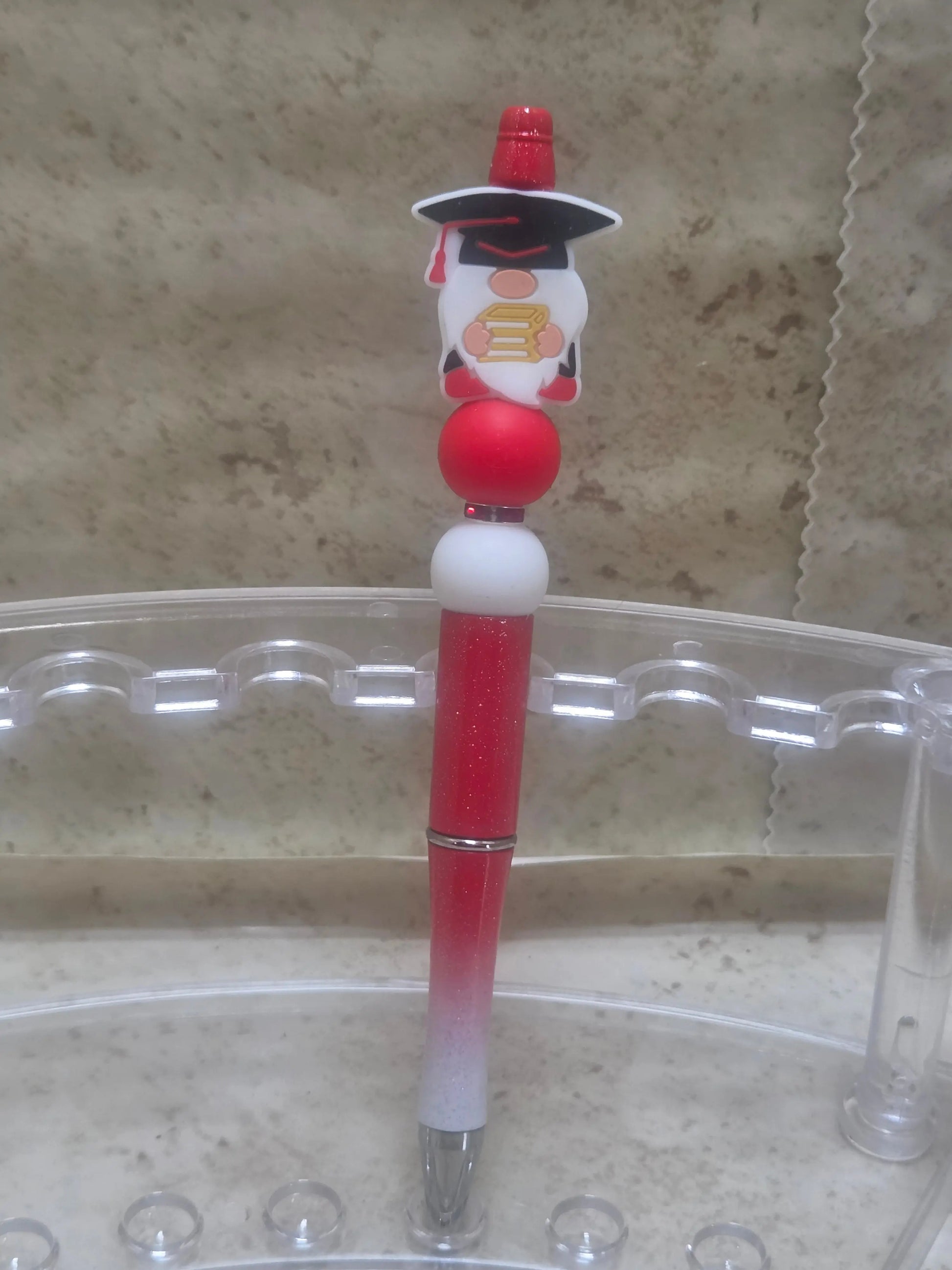 Red and white graduation gnome pen - Crazy Cat Lady Crafts