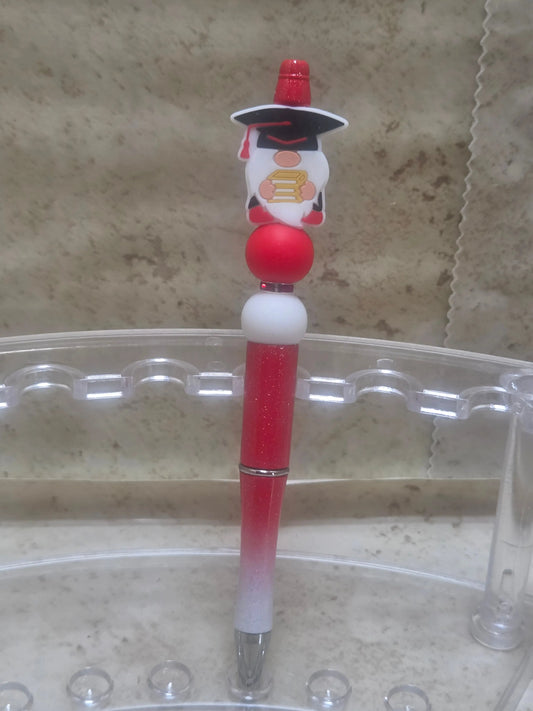 Red and white graduation gnome pen - Crazy Cat Lady Crafts