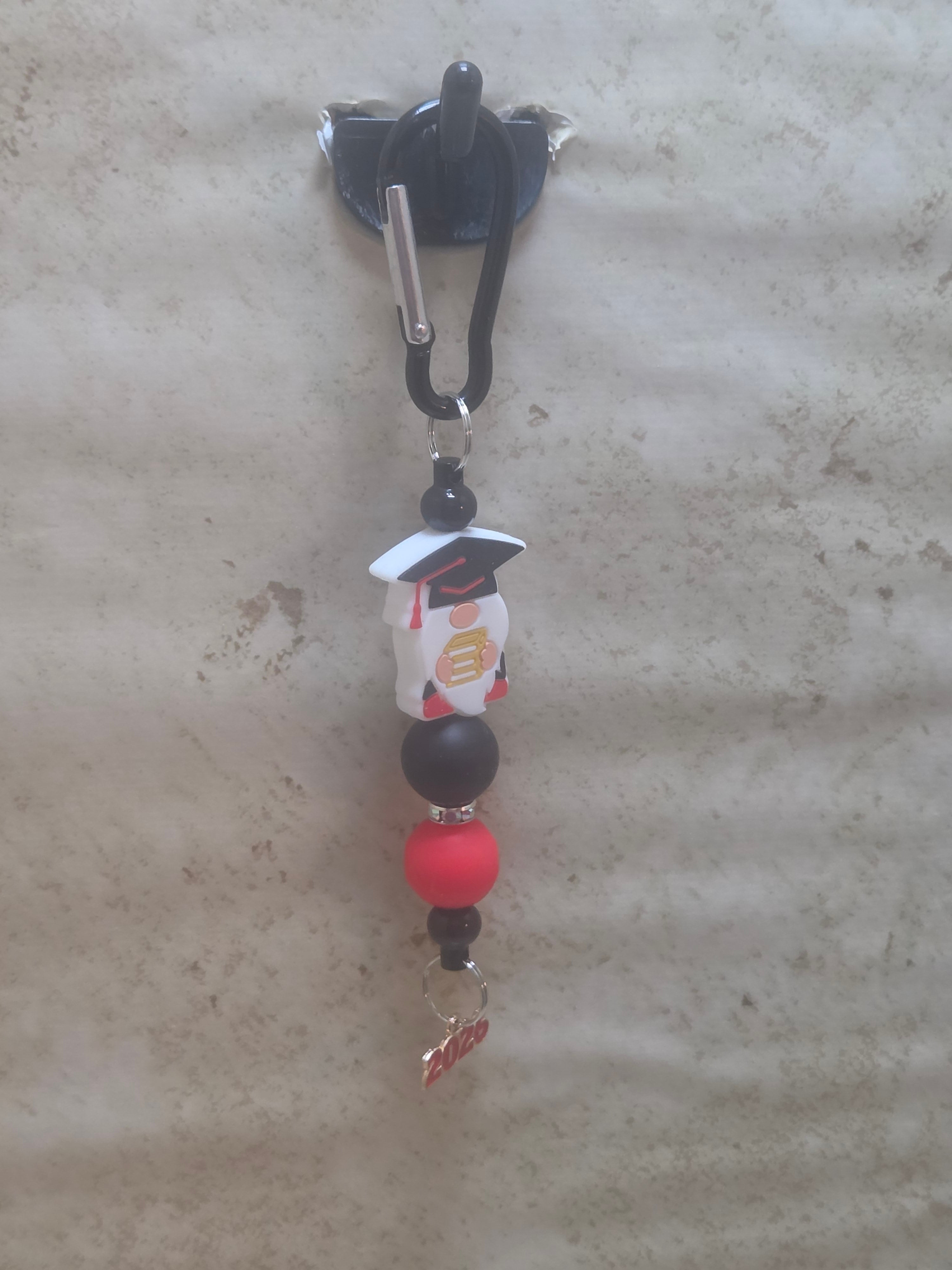 Black and red gnome clip bag tag for Graduation