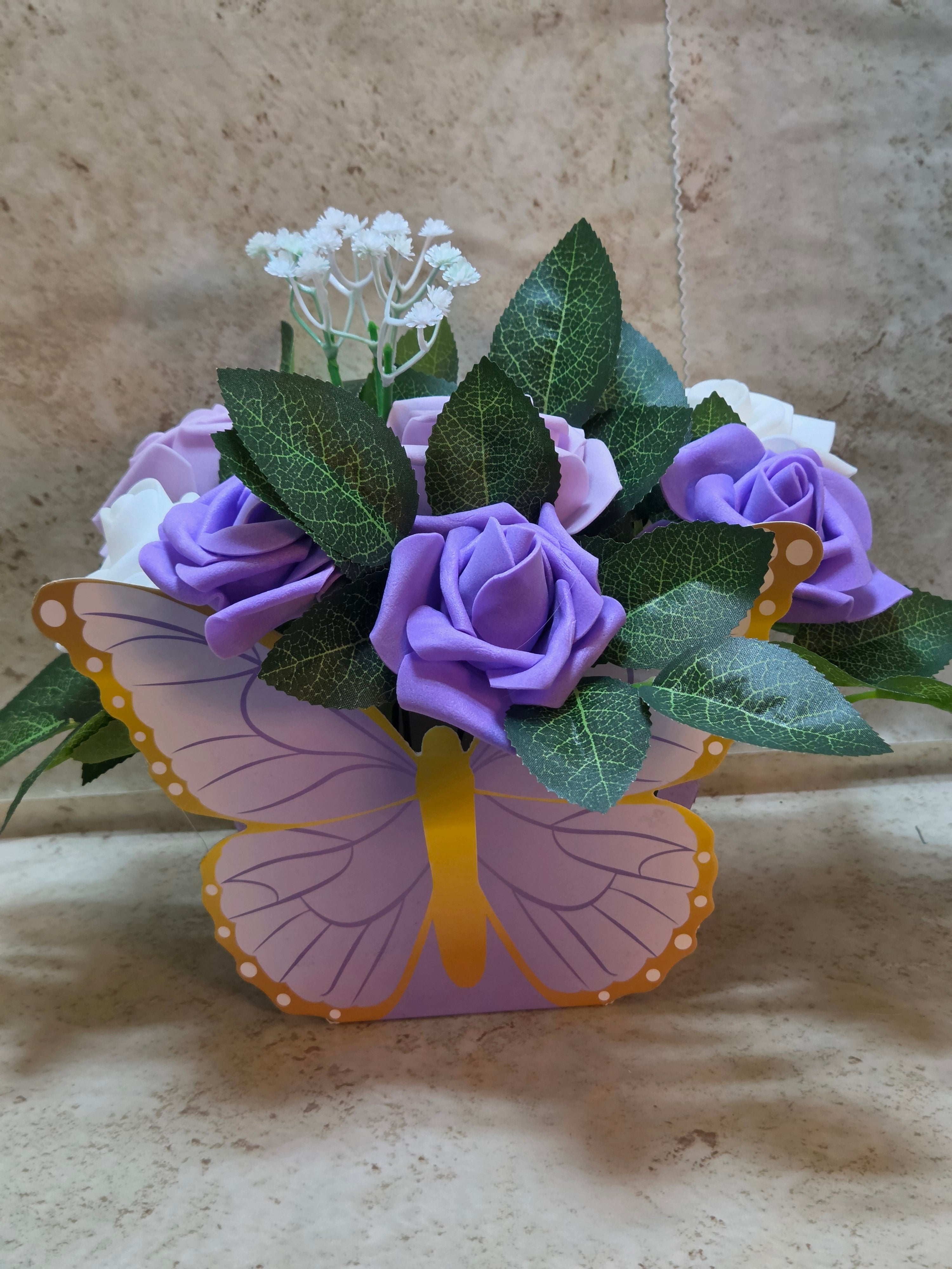 Butterfly box foam rose floral arrangement