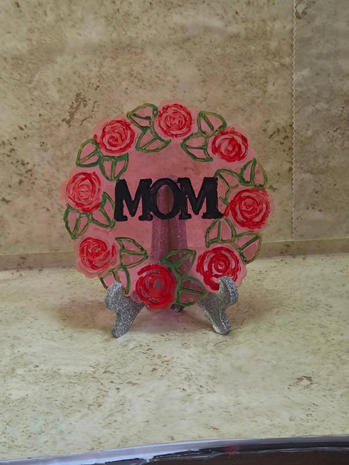 6" round Mom resin plaque (stand is not included) - Crazy Cat Lady Crafts