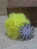 Silver resin sun with large yellow poof key chain - Crazy Cat Lady Crafts