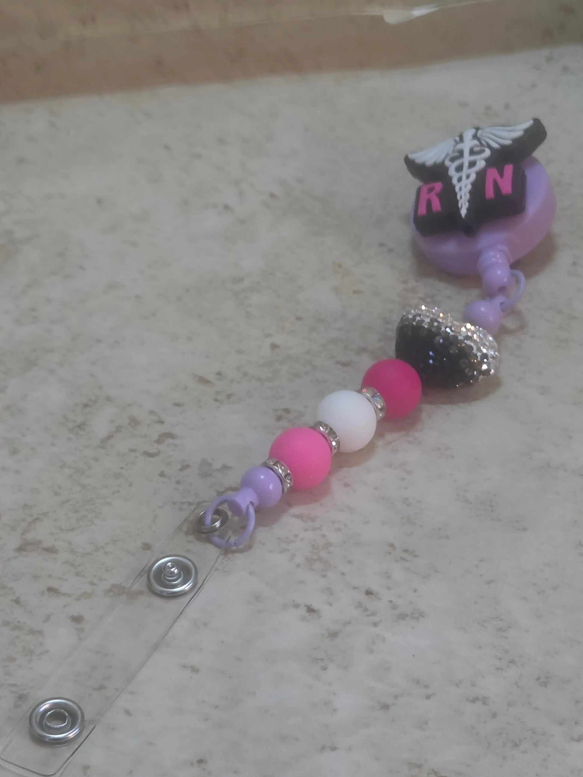 Pink and purple and black retractable badge holder - Crazy Cat Lady Crafts