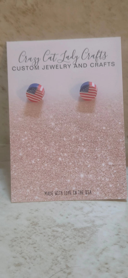 USA flag stud earrings - Crazy Cat Lady Crafts