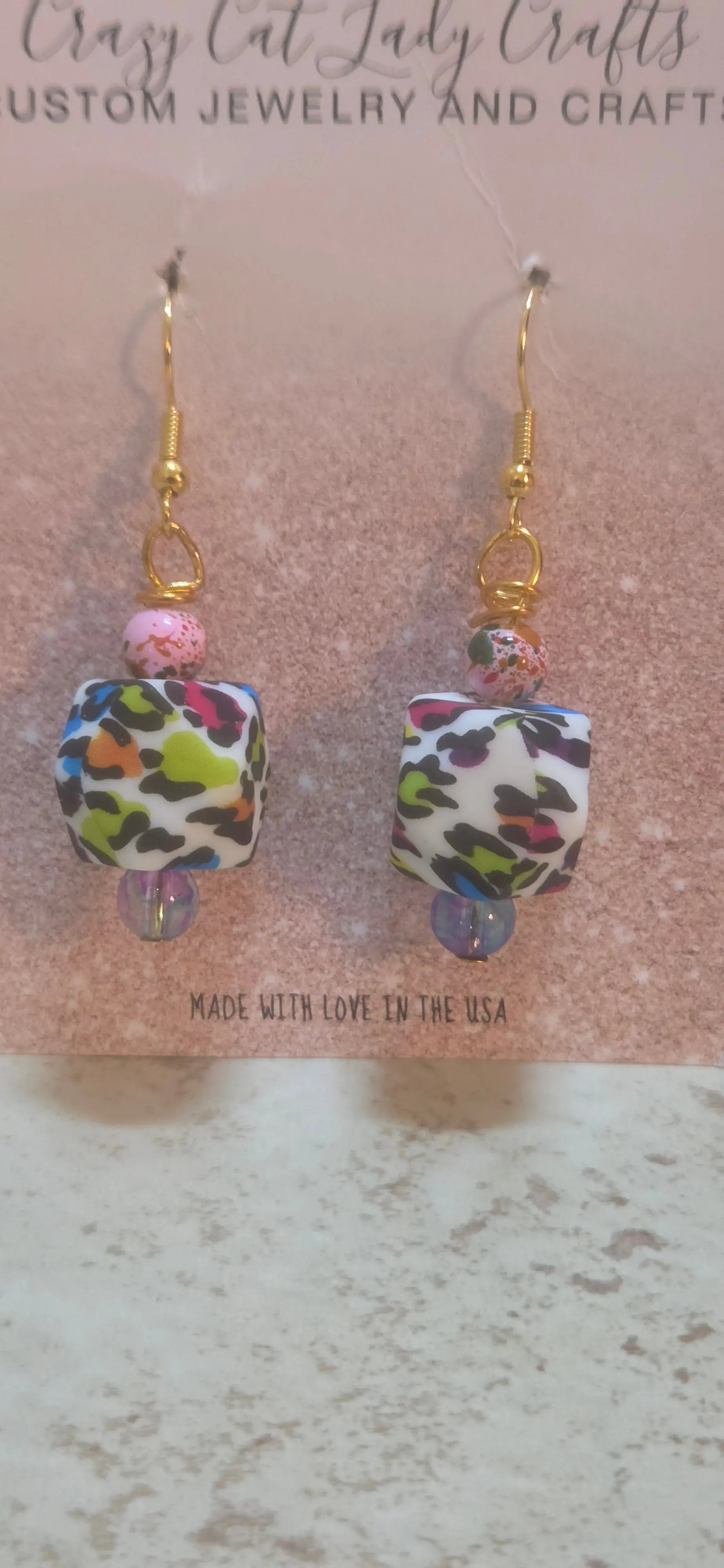 round multi colored leopard print earrings - Crazy Cat Lady Crafts