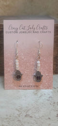 silver and white hamsa earrings - Crazy Cat Lady Crafts