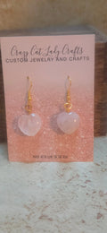 Rose quartz heart earrings - Crazy Cat Lady Crafts