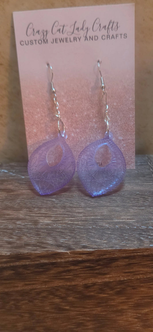 Purple oval earrings with a oval cut out and textured front - Crazy Cat Lady Crafts