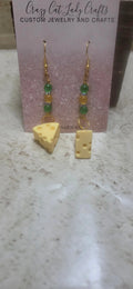 Green and gold cheese earrings - Crazy Cat Lady Crafts
