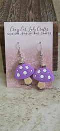 Purple mushroom earrings - Crazy Cat Lady Crafts