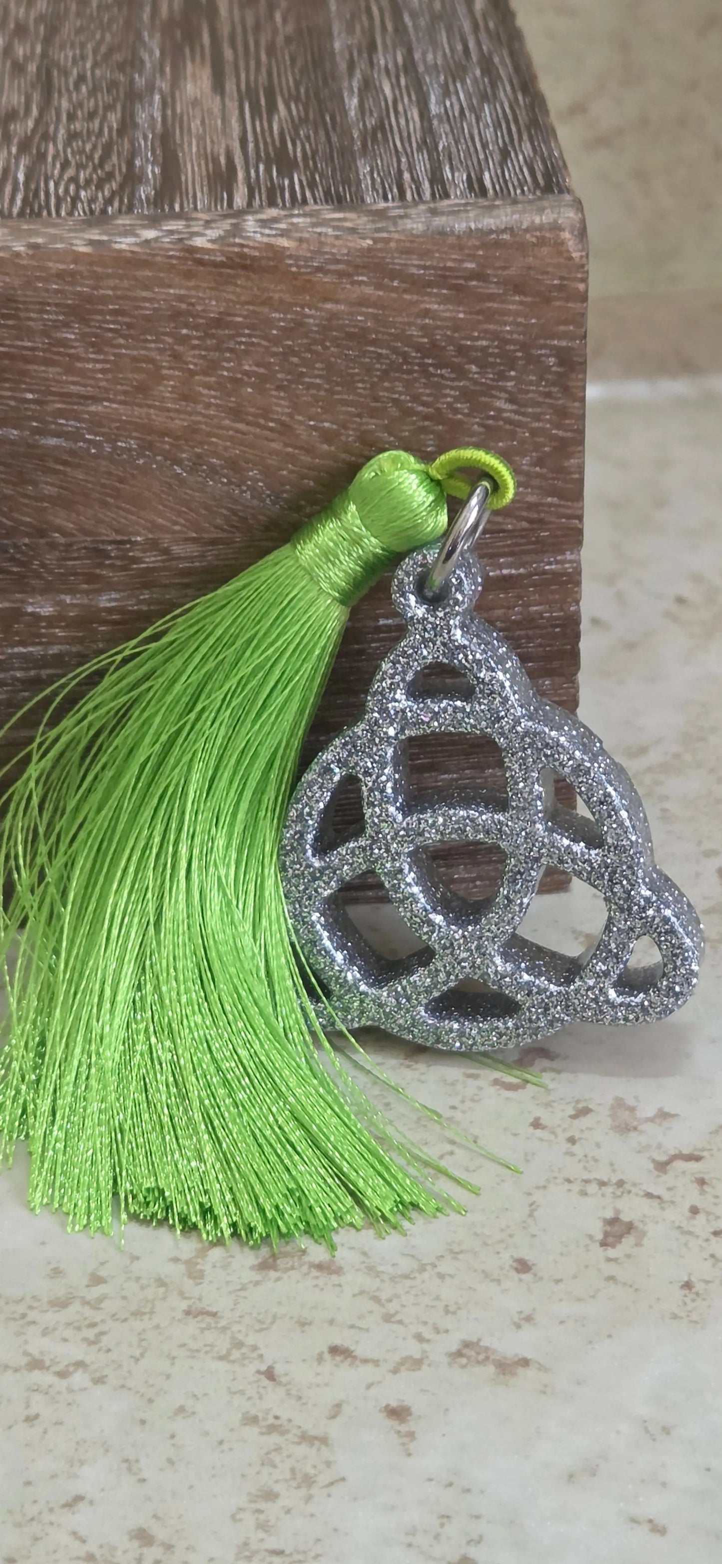 cutom Celtic knot resin key chain with tassel - Crazy Cat Lady Crafts