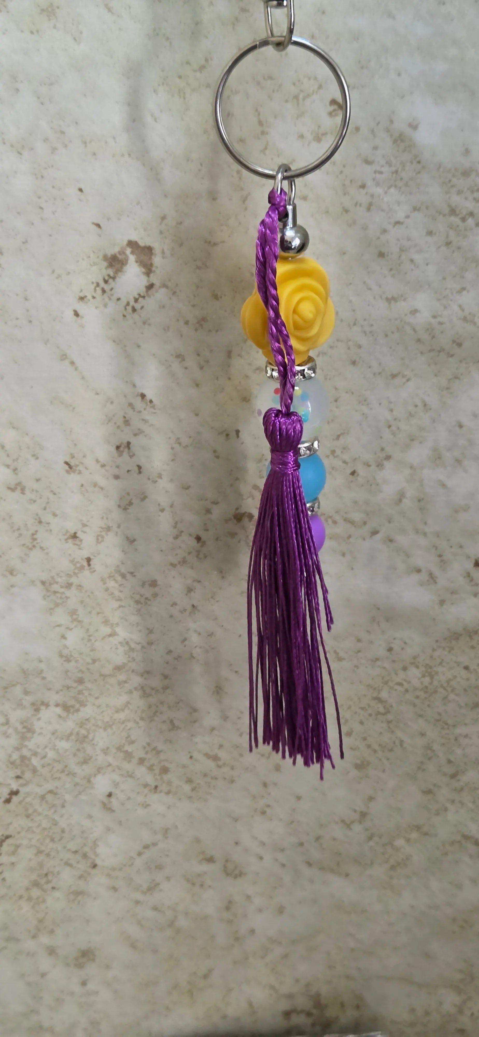 Mult colored beads and yellow flower bag tag - Crazy Cat Lady Crafts