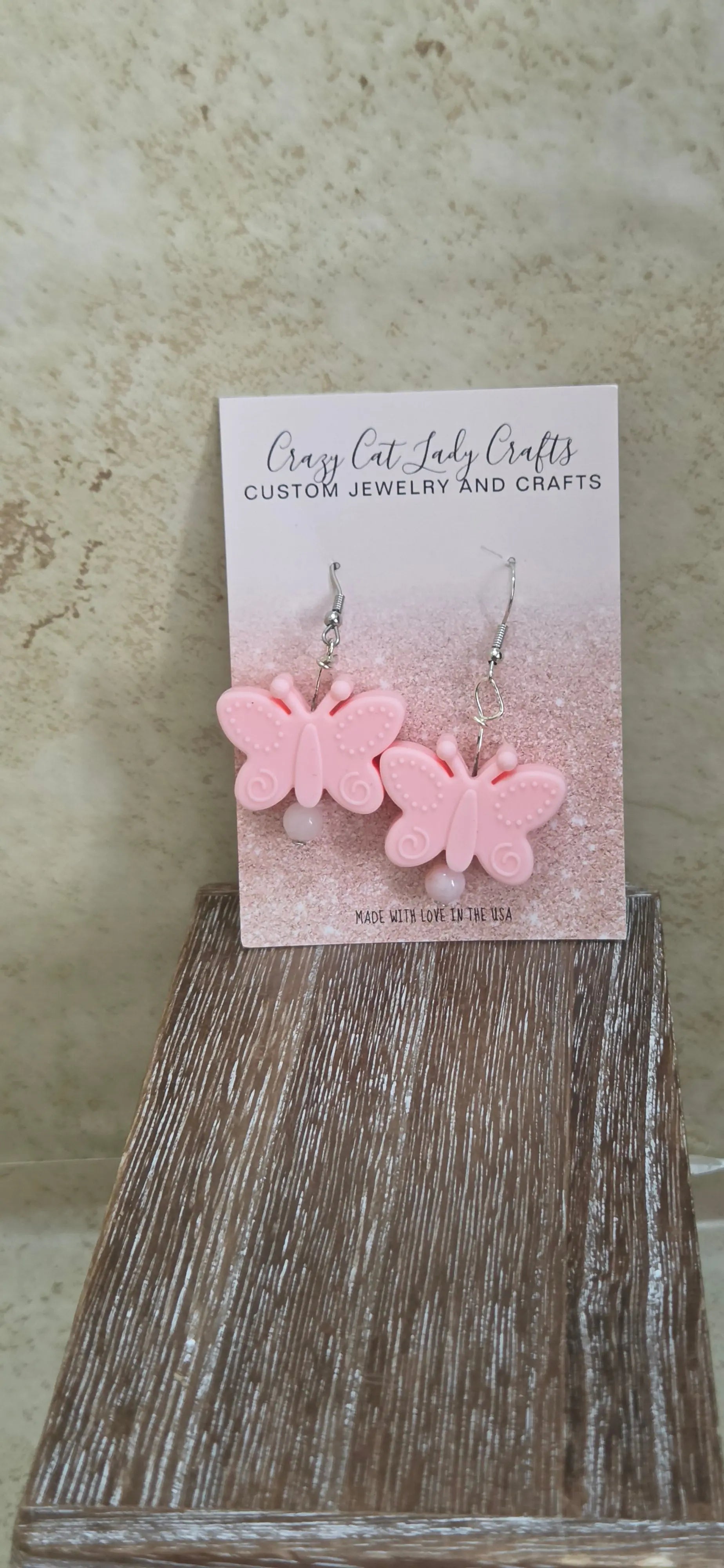Pink silicone butterfly earrings - Crazy Cat Lady Crafts