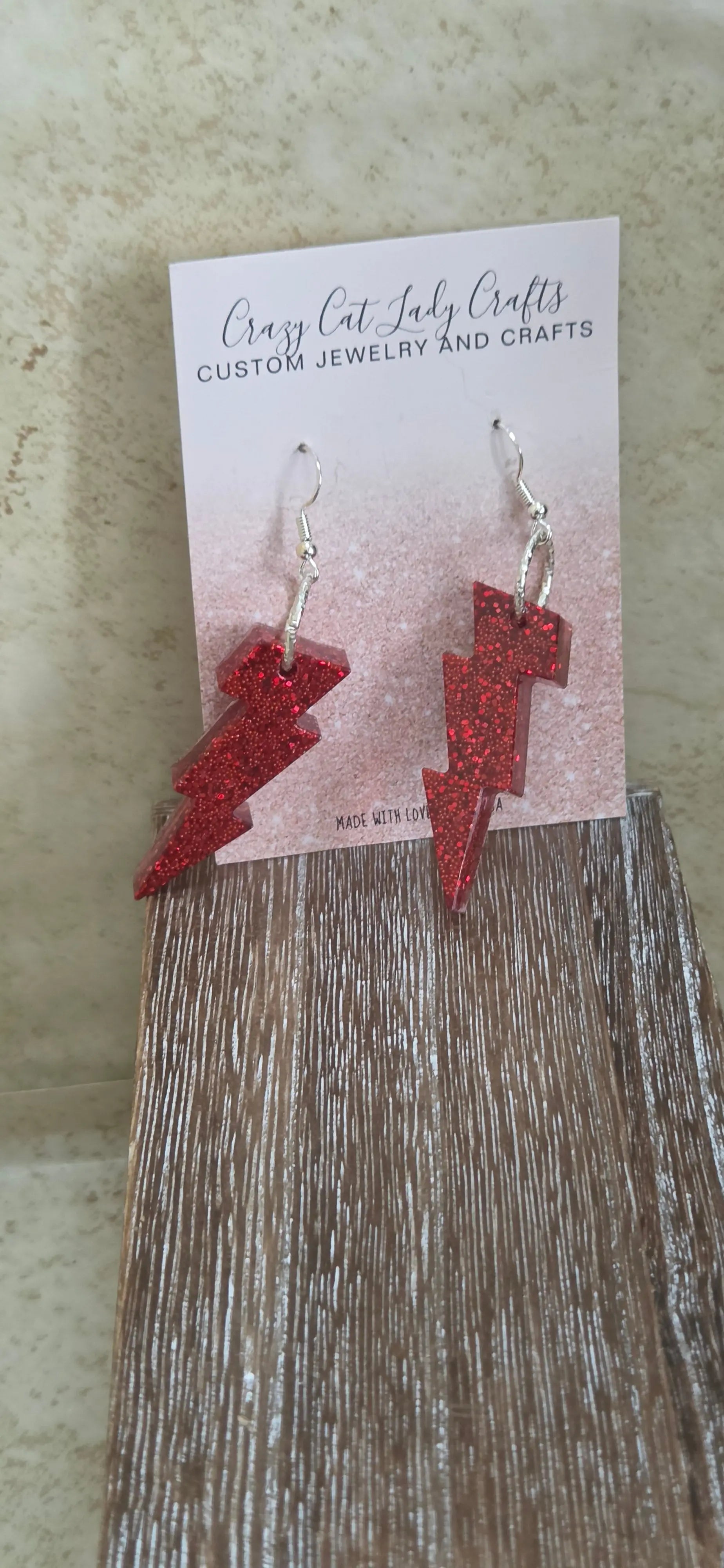Red resin Lighting bolts earrings - Crazy Cat Lady Crafts