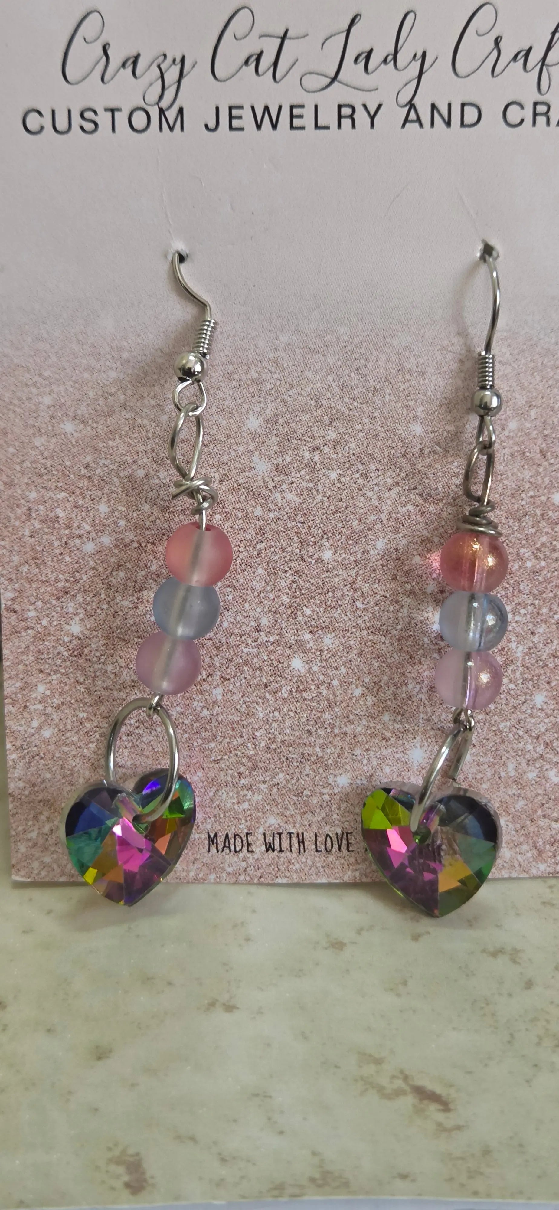 Electroplated heart earrings - Crazy Cat Lady Crafts