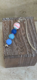 Small silver metal baseball with blue beads hook bookmark - Crazy Cat Lady Crafts