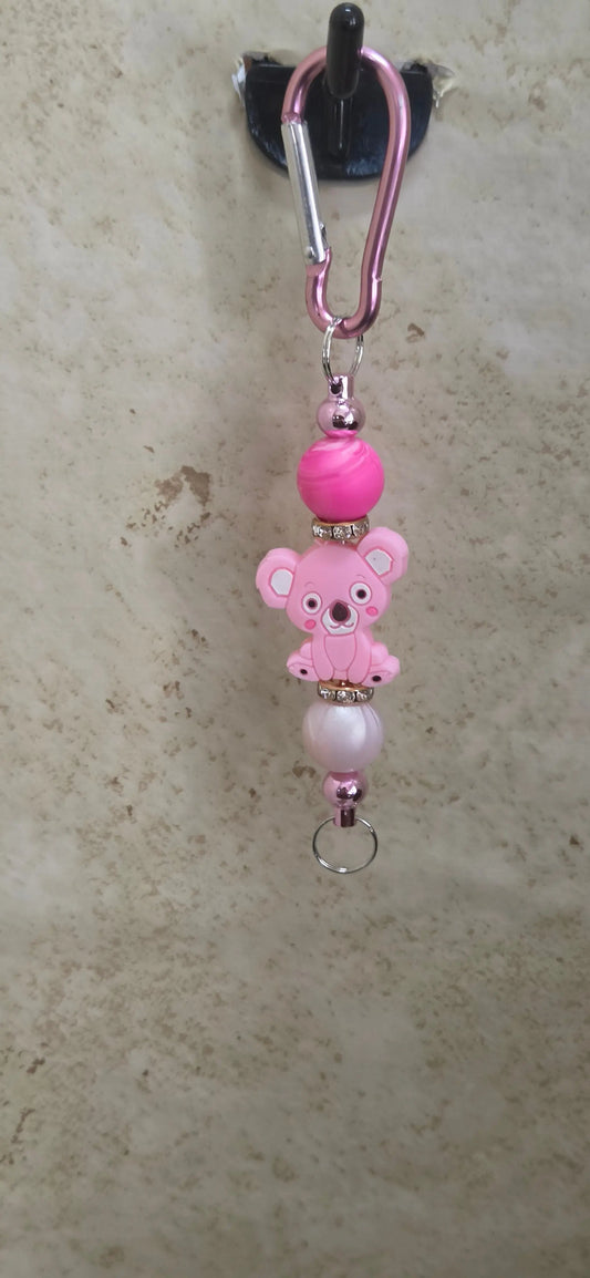 pink koala bear with beads bag tag - Crazy Cat Lady Crafts