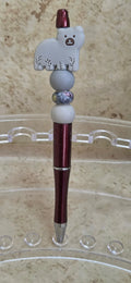 Brown sparkly pen a gray bear with gray beads and exltro refill - Crazy Cat Lady Crafts