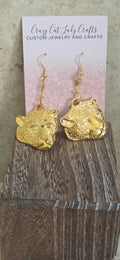 Large gold leopard earrings - Crazy Cat Lady Crafts