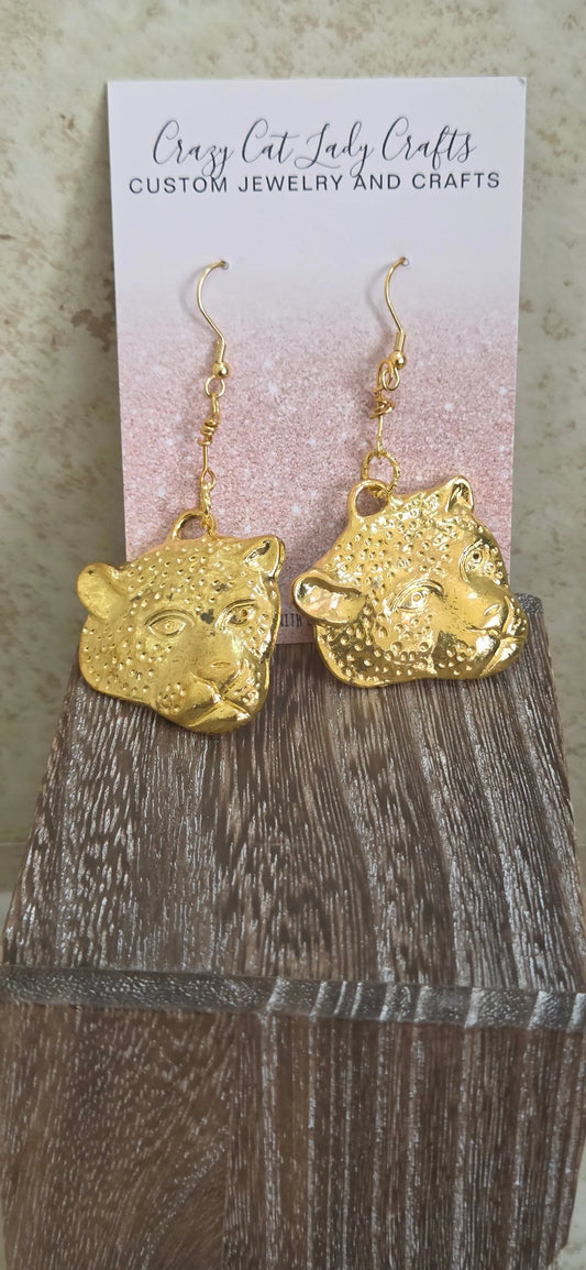 Large gold leopard earrings - Crazy Cat Lady Crafts