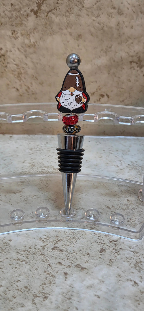 Black and red football gnome bottle stopper - Crazy Cat Lady Crafts