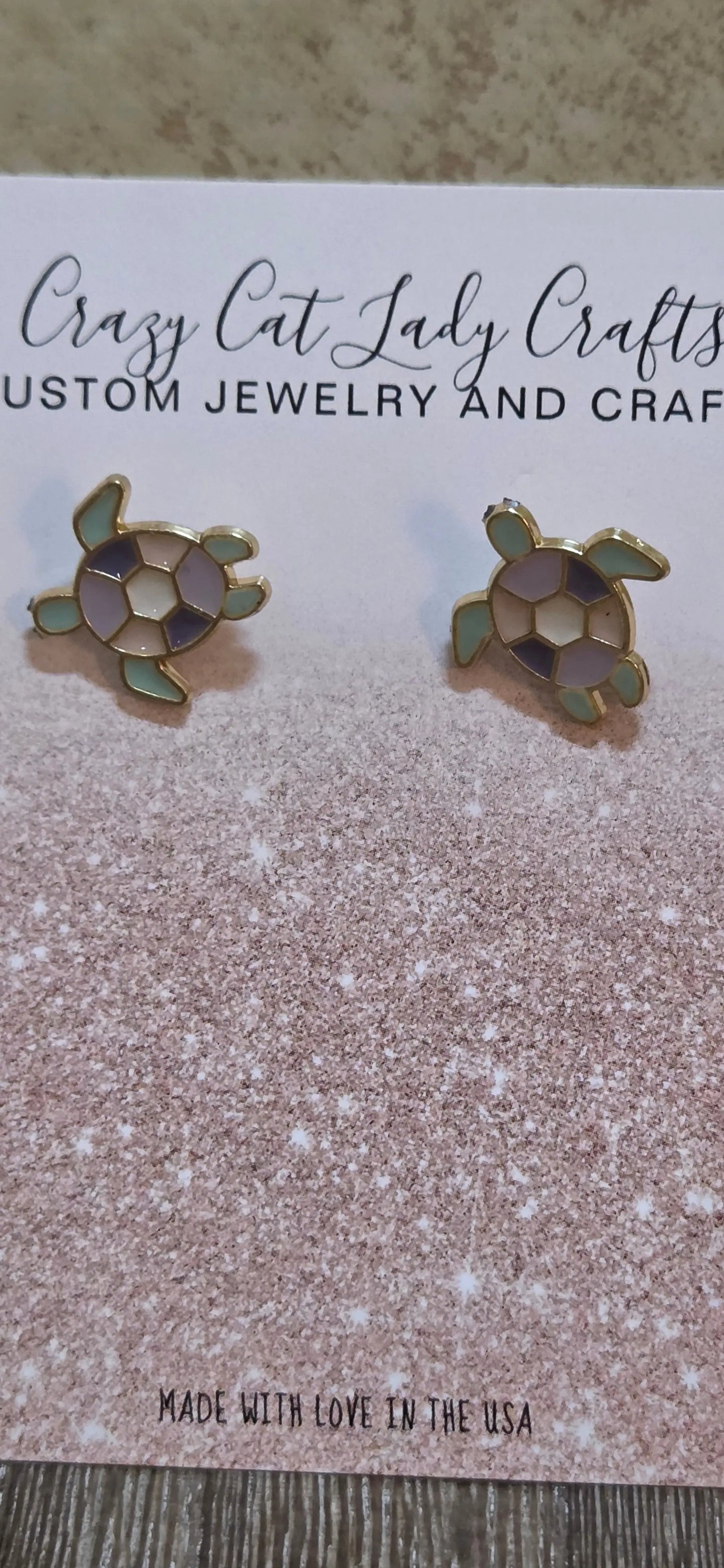Multi colored sea turtles post earrings - Crazy Cat Lady Crafts