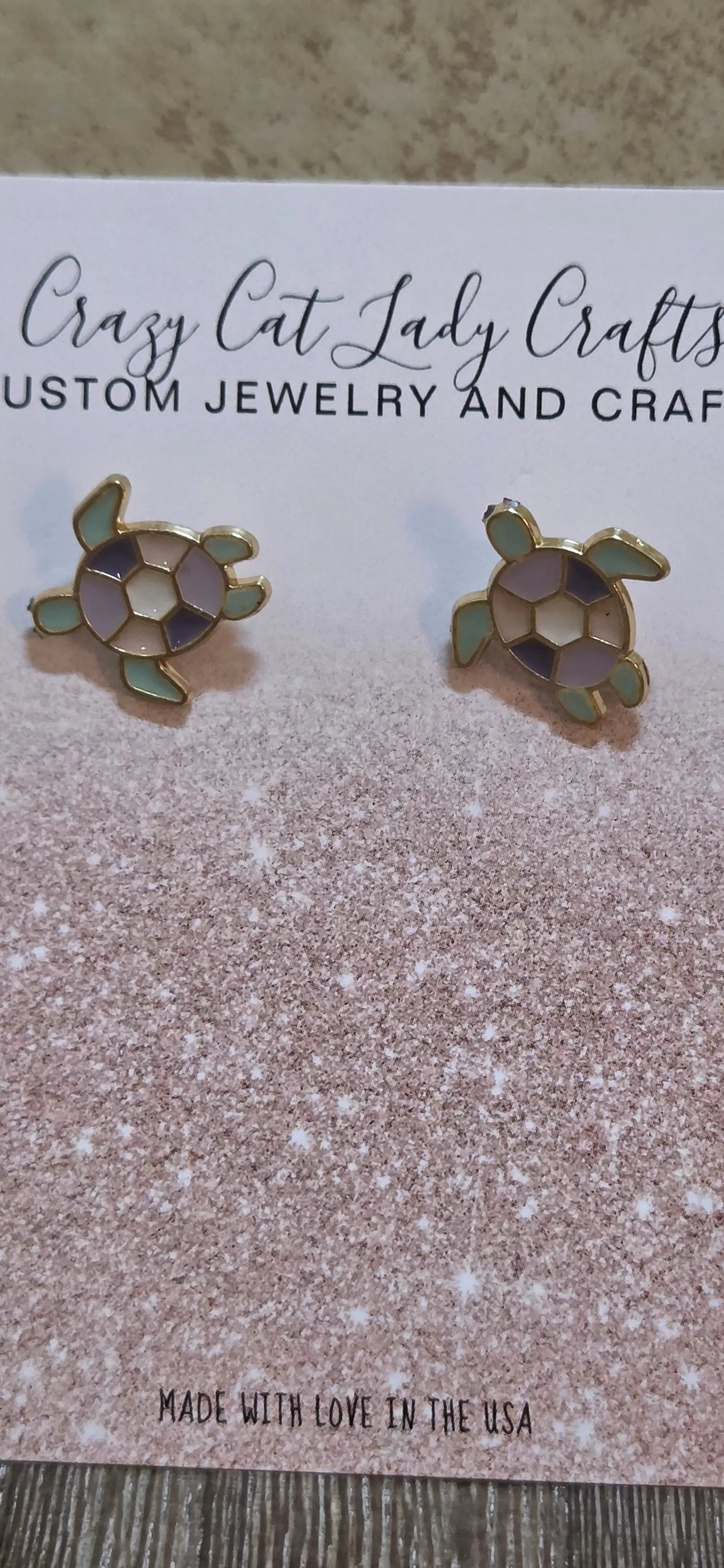 Multi colored sea turtles post earrings - Crazy Cat Lady Crafts
