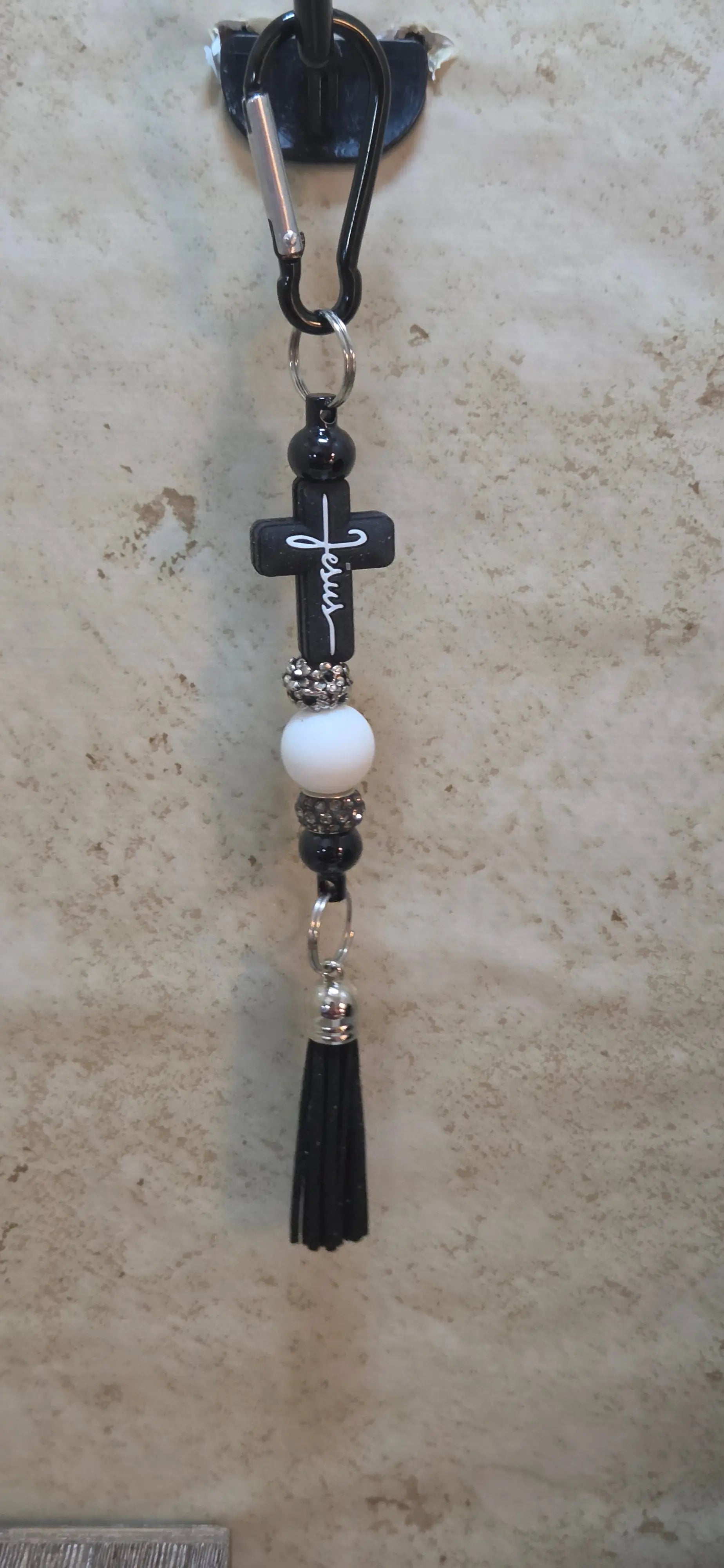 Jesus bag tag in black white and silver and a cross topper - Crazy Cat Lady Crafts