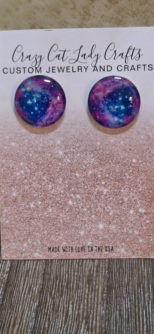 Pink purple anpost earringsd blue Galaxy - Crazy Cat Lady Crafts