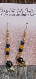 Black and gold dangle tulip earrings - Crazy Cat Lady Crafts