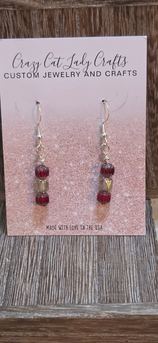 Elegant red and clear dangle earrings - Crazy Cat Lady Crafts