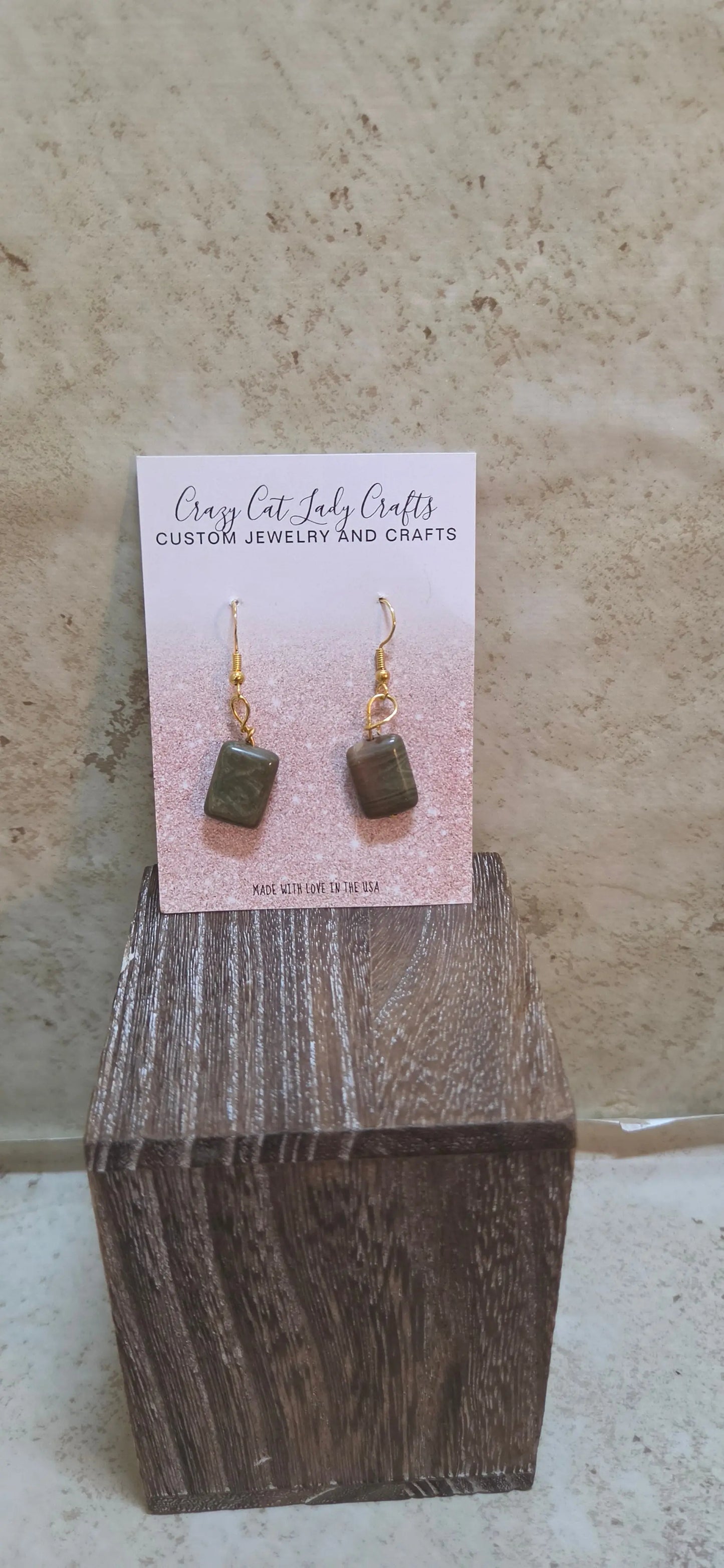 Square Jasper stone earrings - Crazy Cat Lady Crafts