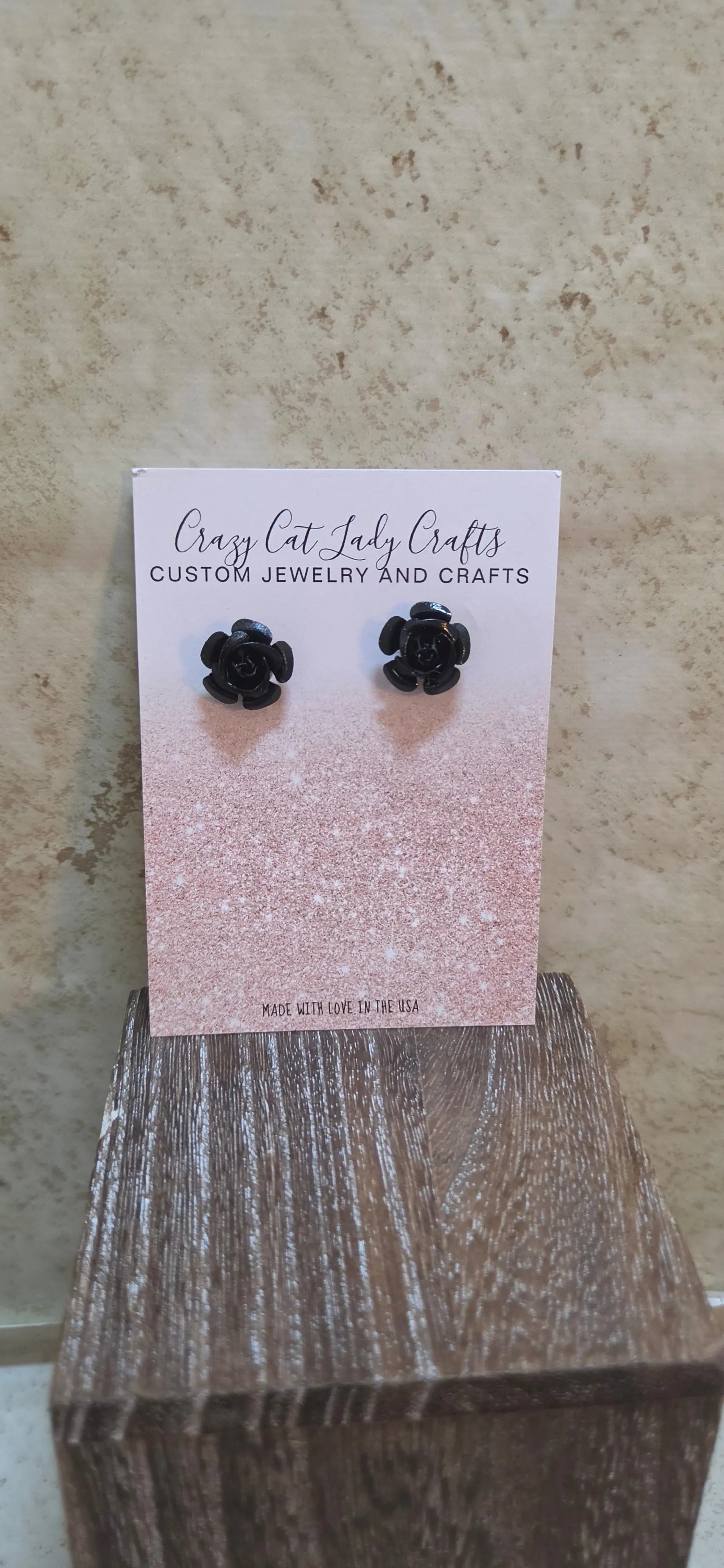 Metallic black rose stud earrings - Crazy Cat Lady Crafts