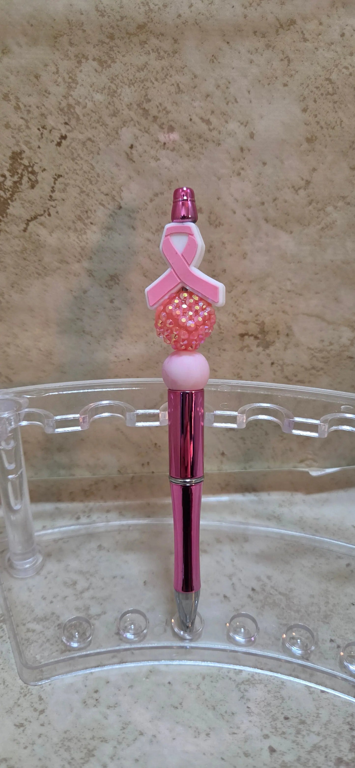 Pink breast cancer ribbon pink pen - Crazy Cat Lady Crafts