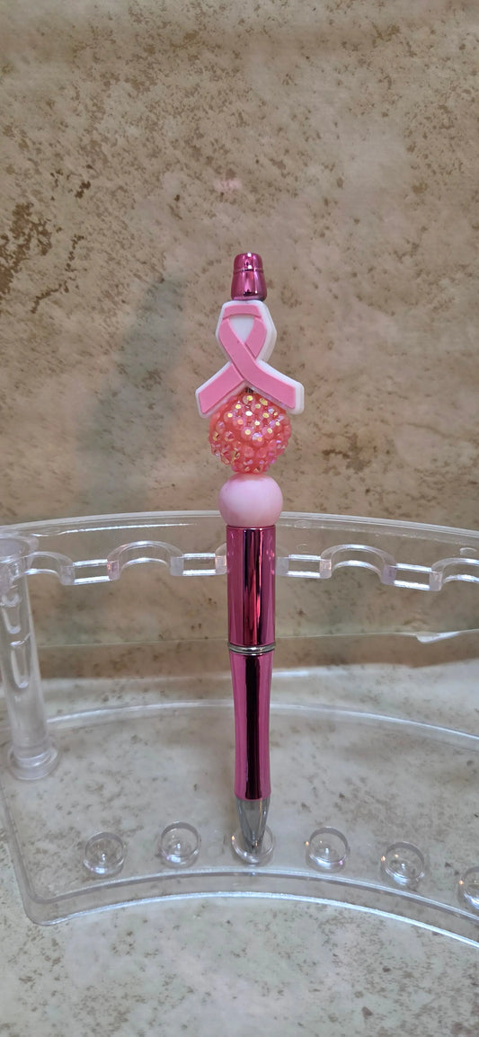 Pink breast cancer ribbon pink pen - Crazy Cat Lady Crafts
