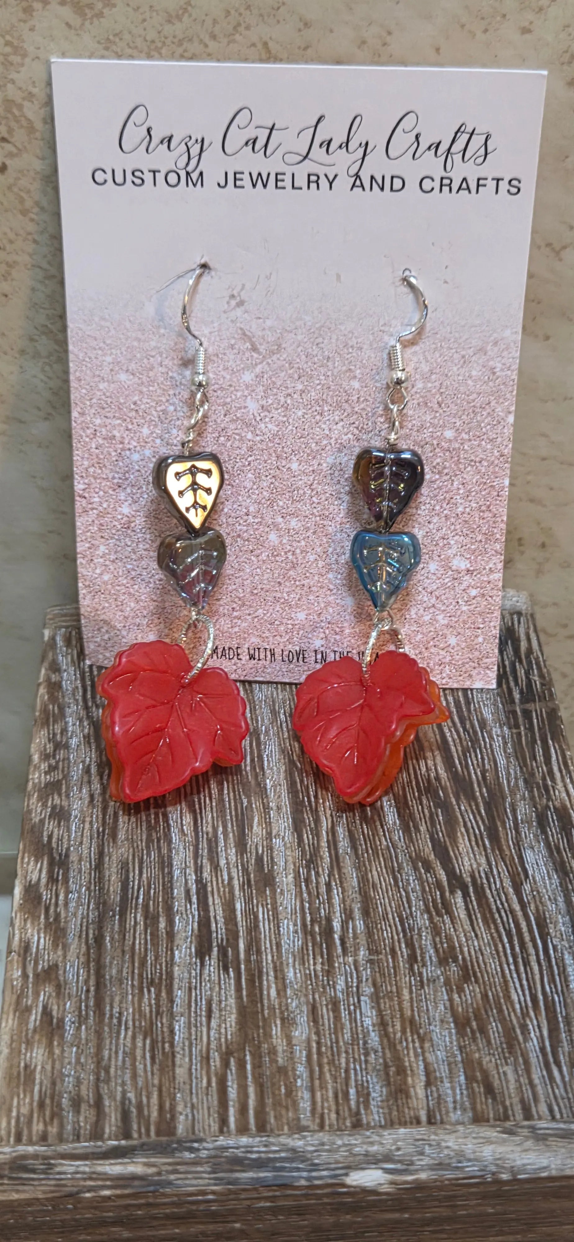 Falling hearts and leaves earrings - Crazy Cat Lady Crafts