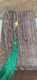 Small electroplated metal hook bookmark with a yellow tulip and green tassle - Crazy Cat Lady Crafts