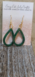 Green sparkly teardrop resin earrings - Crazy Cat Lady Crafts
