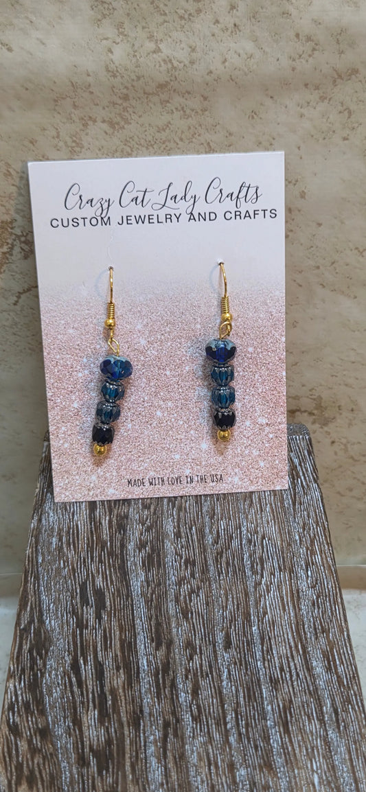 Tapering cathedral blues earrings - Crazy Cat Lady Crafts