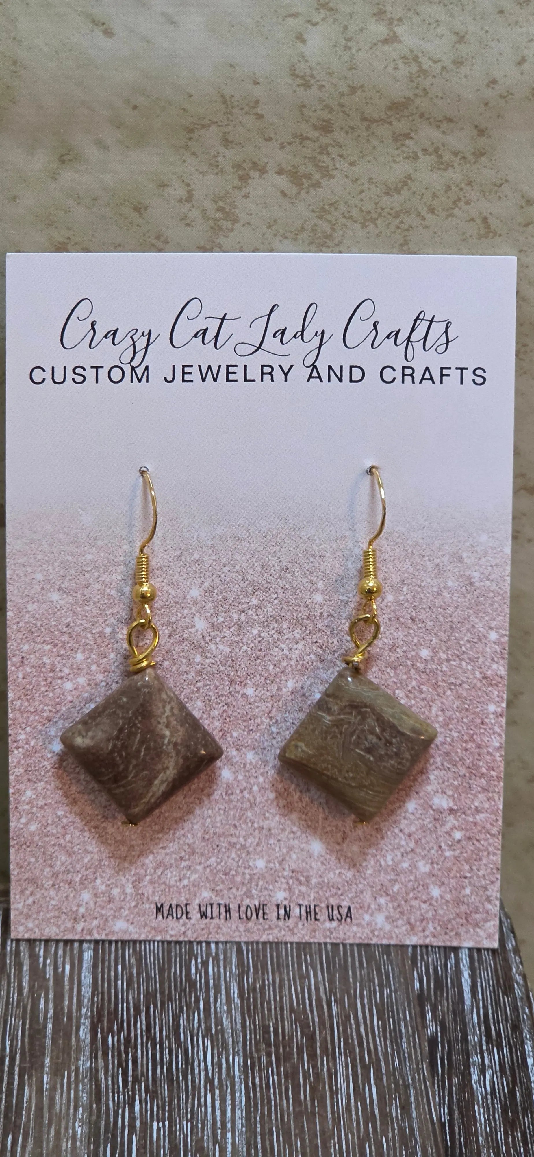 Brown Jasper diamond shaped earrings - Crazy Cat Lady Crafts