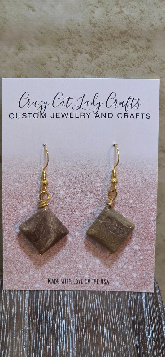 Brown Jasper diamond shaped earrings - Crazy Cat Lady Crafts