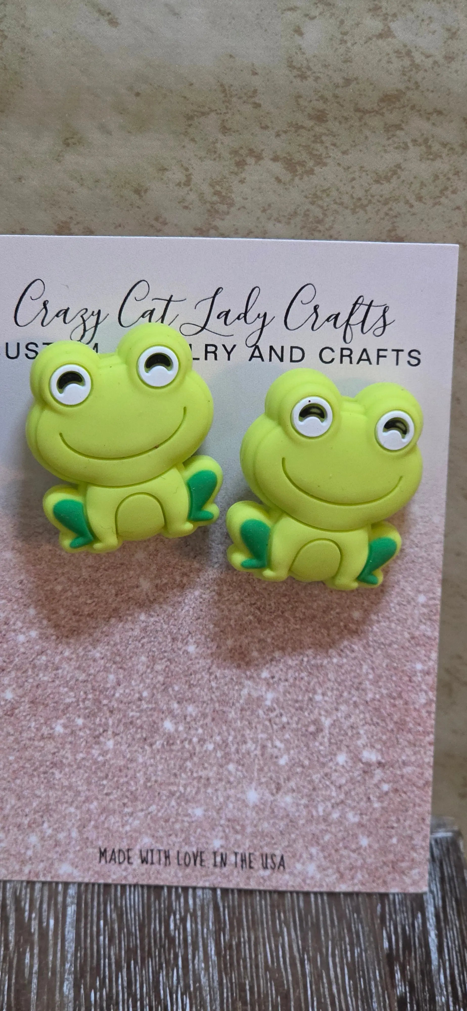 Cute green silicone frogs post earrings - Crazy Cat Lady Crafts