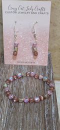 Pink and clear cathedral beaded 2 size 7.5 stretchy bracelet and earrings 2 PC earrings set - Crazy Cat Lady Crafts