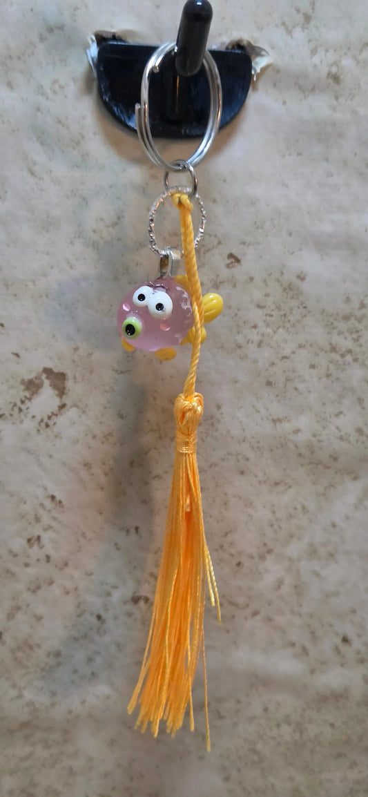 Pink fish with yellow tassel key chain - Crazy Cat Lady Crafts