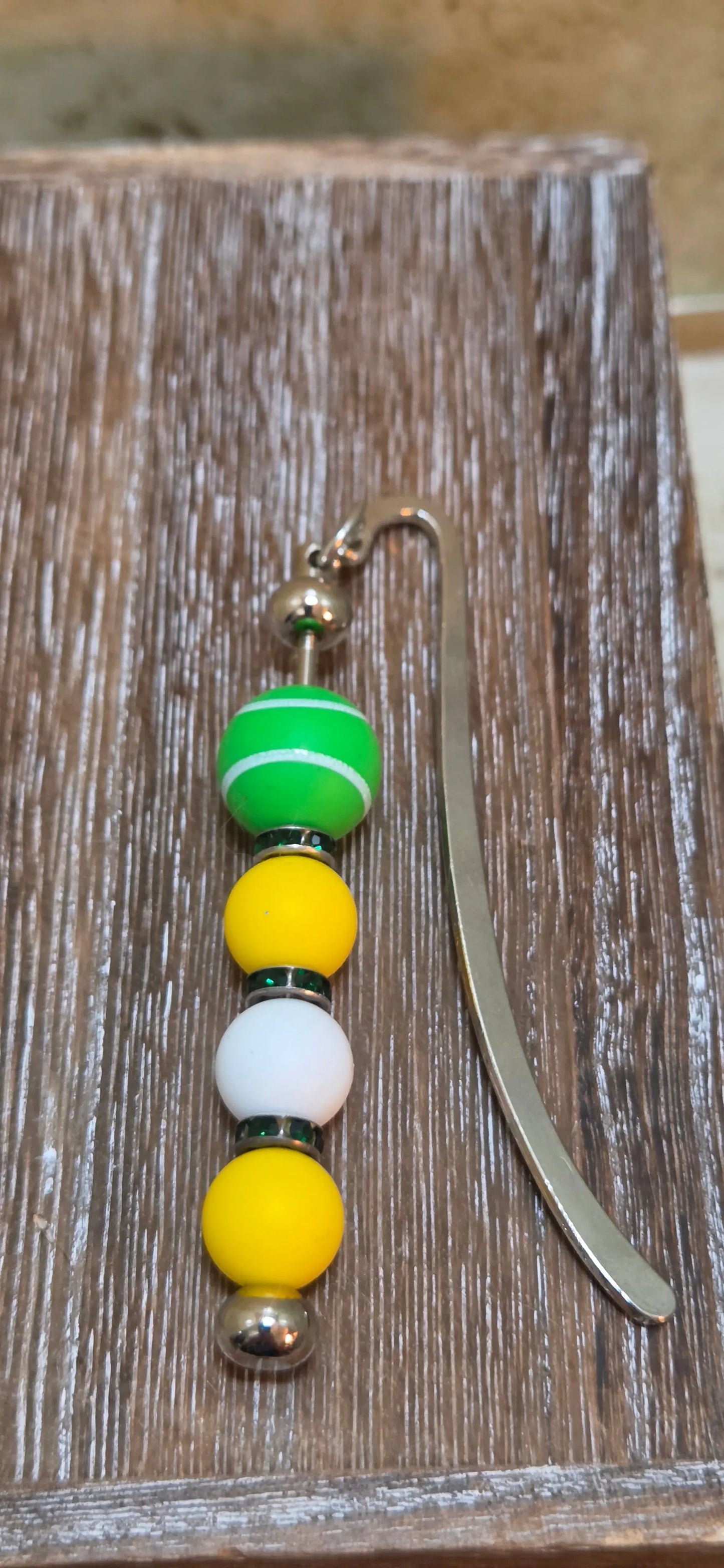 Small silver metal hook beaded tennis bookmark - Crazy Cat Lady Crafts