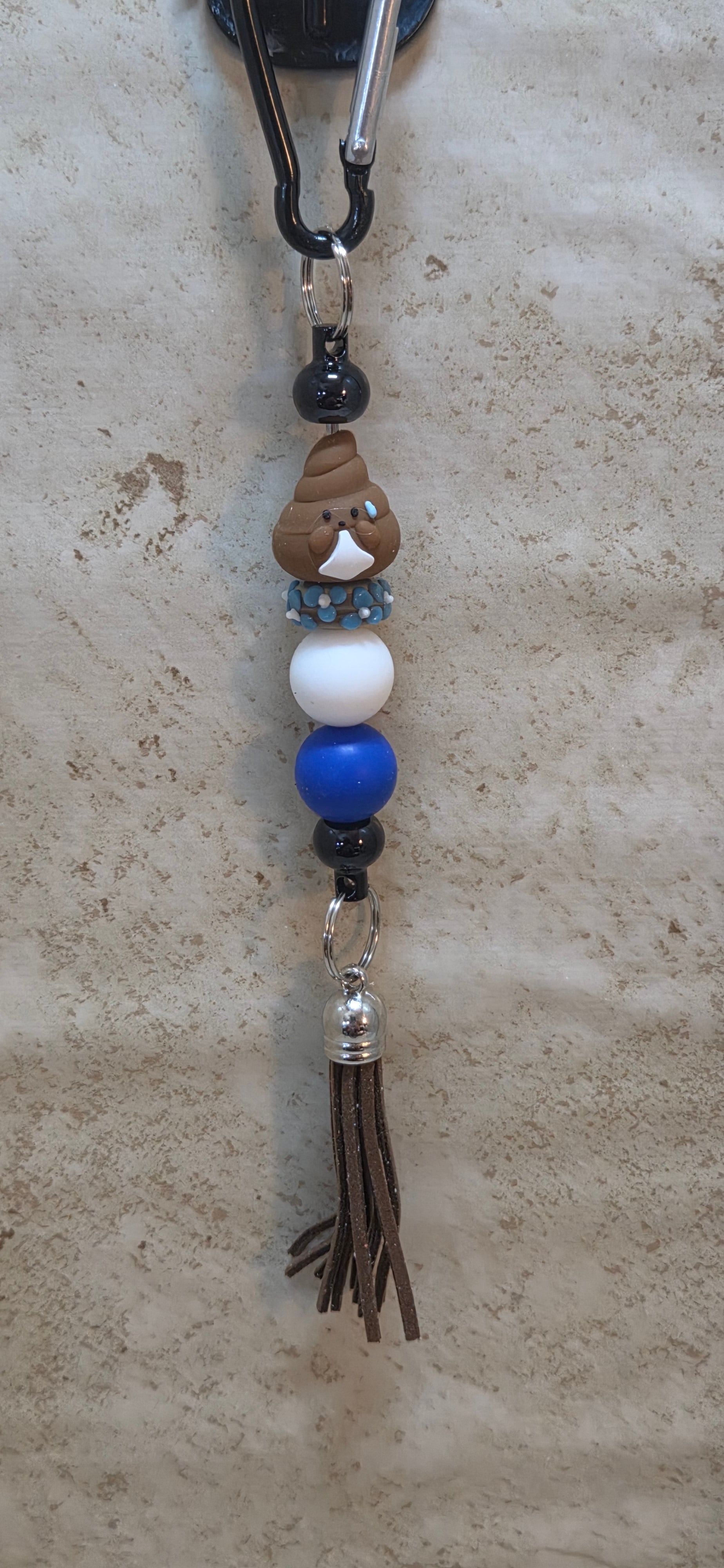 Poop emoji beaded bag tag
