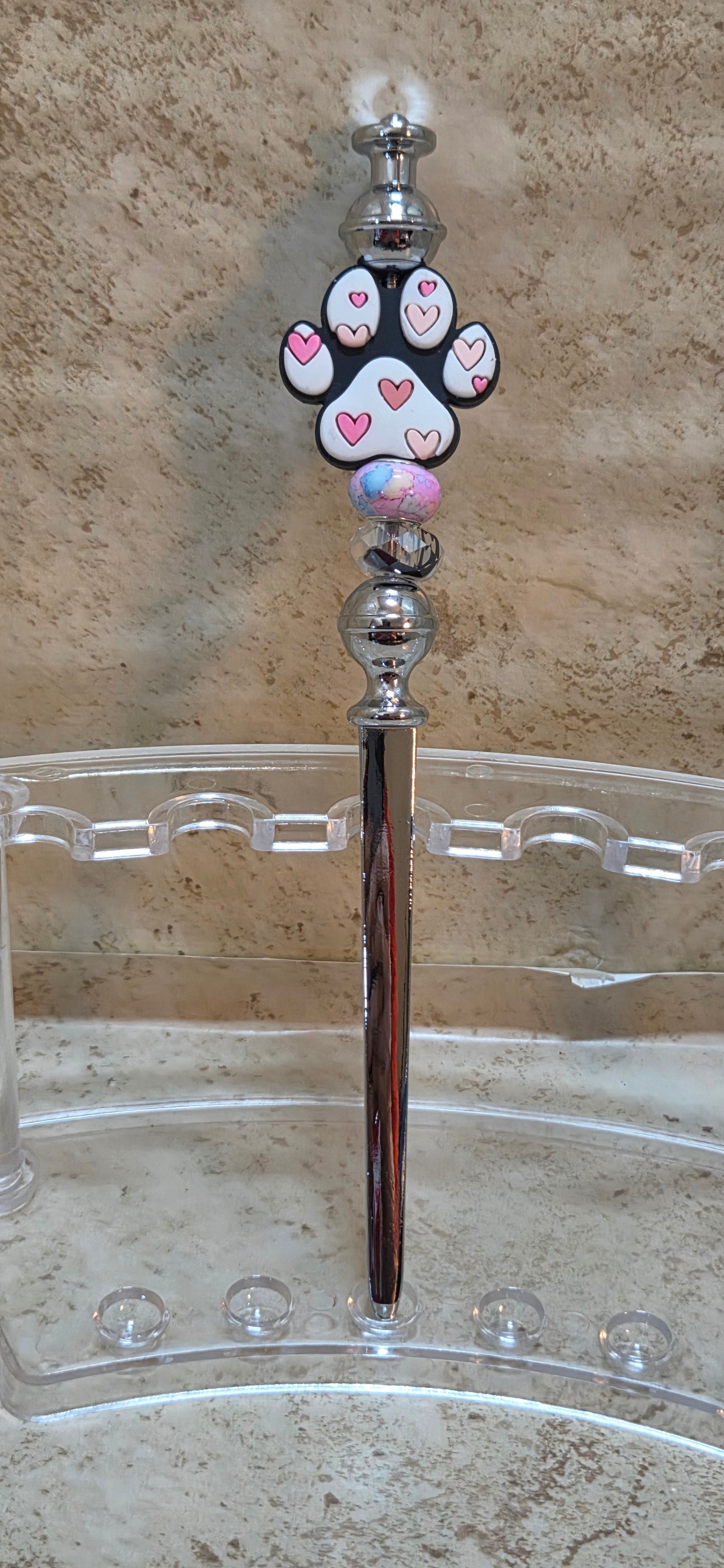 Large with pink hearts paw beaded letter opener