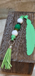 Green silicone feather beaded bookmark