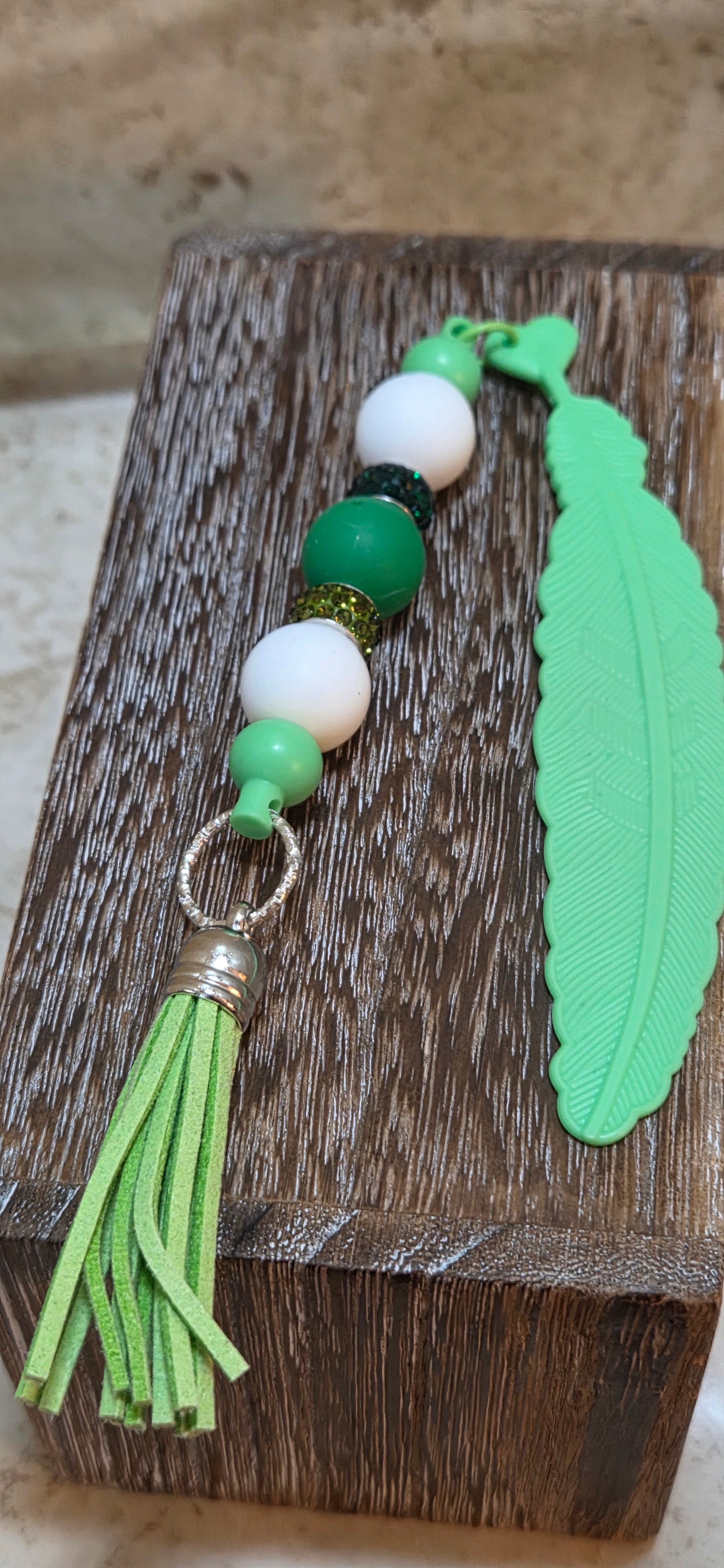 Green silicone feather beaded bookmark