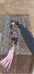 Black silicone feather and beaded book mark with tassel
